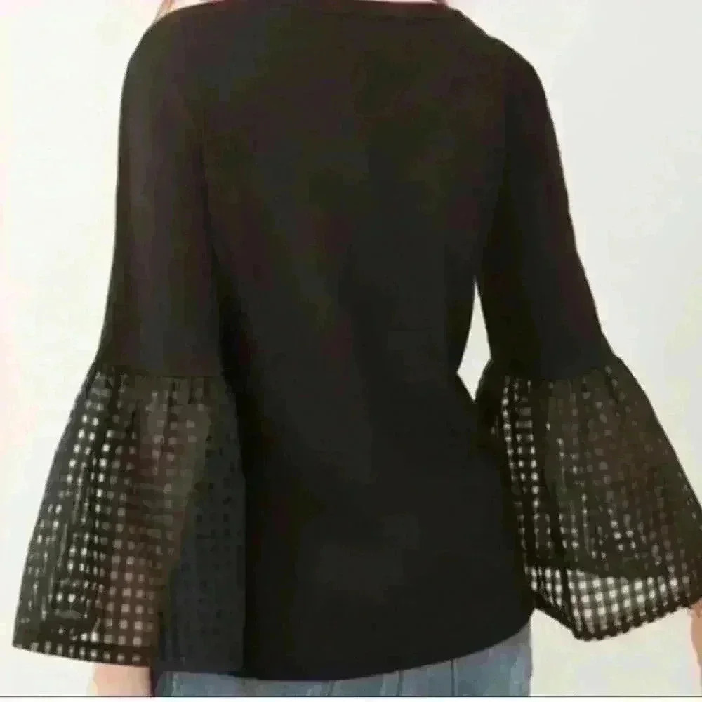 Stella & Dot black t shirt fitting with 3/4 length bell sleeves. Size Medium. - Picture 7 of 7
